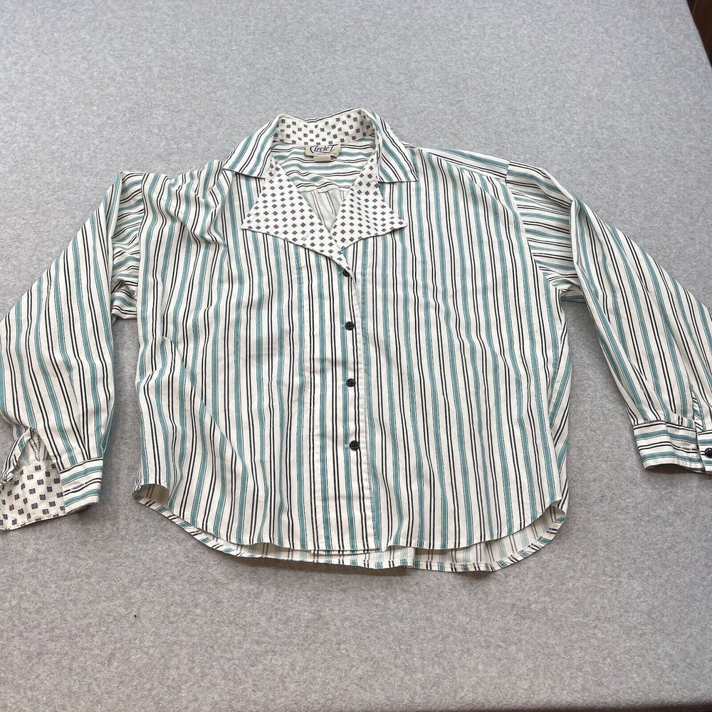 Circle T By Marilyn Lenox Blouse 15/16 Short Sleeve White Green South Western